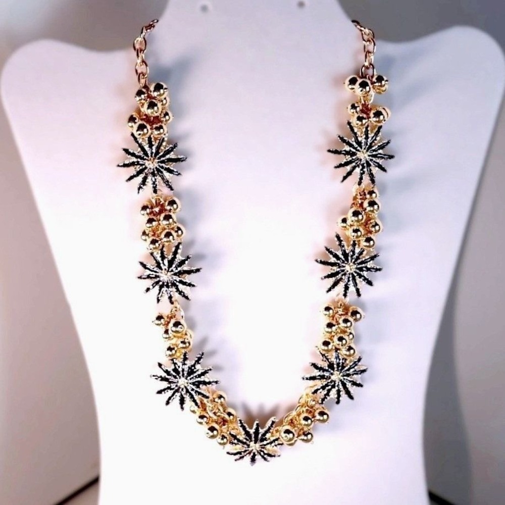 Talbots NOS Gold Sphere Celestial Navy Starburst Statement Necklace
